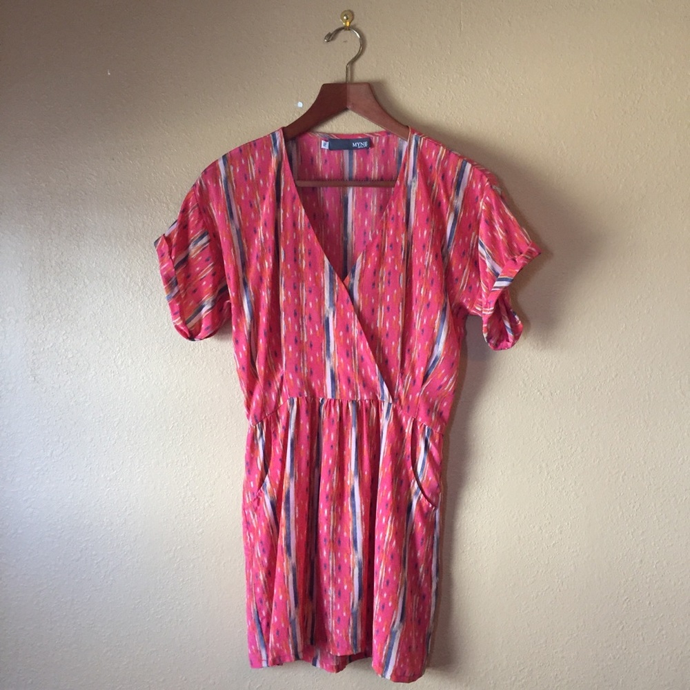 Myne AshleyAnn Coral Silk Print Dress Cruise Vacay